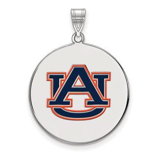 Sterling Silver Rhodium-plated LogoArt Auburn University Extra Large Enameled Disc Pendant
