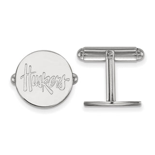 Sterling Silver Rhodium-plated LogoArt University of Nebraska Huskers Cuff Links