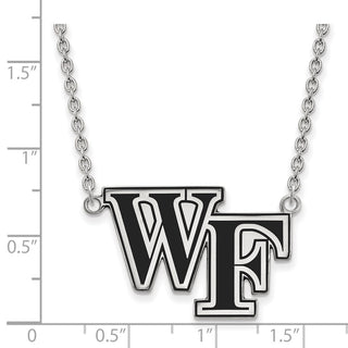 Sterling Silver Rhodium-plated LogoArt Wake Forest University W-F Large Enameled Pendant 18 inch Necklace