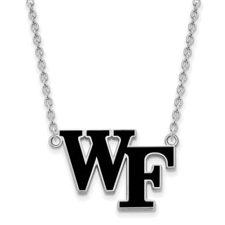 Sterling Silver Rhodium-plated LogoArt Wake Forest University W-F Large Enameled Pendant 18 inch Necklace