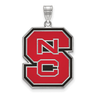 Sterling Silver Rhodium-plated LogoArt North Carolina State University N-C-S Extra Large Enameled Pendant