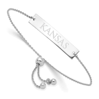 Sterling Silver Rhodium-plated LogoArt The University of Kansas Jayhawk Small Bar Adjustable 9 inch Bracelet