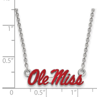 Sterling Silver Rhodium-plated LogoArt University of Mississippi Ole Miss Small Enameled Pendant 18 inch Necklace