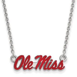 Sterling Silver Rhodium-plated LogoArt University of Mississippi Ole Miss Small Enameled Pendant 18 inch Necklace