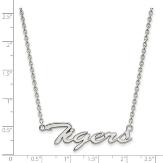 Sterling Silver Rhodium-plated LogoArt Louisiana State University Tigers Script Medium Pendant 18 inch Necklace