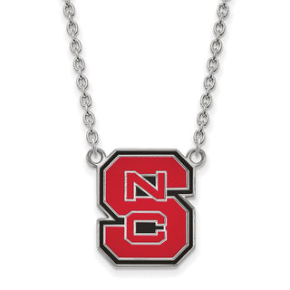 Sterling Silver Rhodium-plated LogoArt North Carolina State University N-C-S Large Enameled Pendant 18 inch Necklace