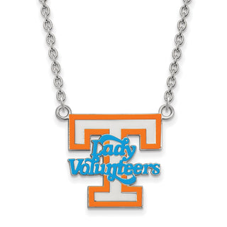 Sterling Silver Rhodium-plated LogoArt University of Tennessee Lady Volunteers Large Enameled Pendant 18 inch Necklace