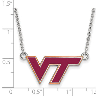 Sterling Silver Rhodium-plated LogoArt Virginia Tech V-T Small Enameled Pendant 18 inch Necklace
