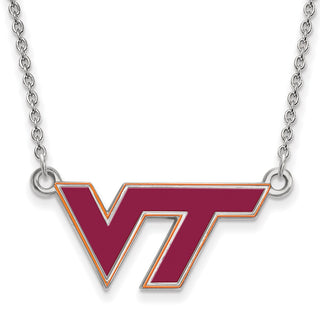 Sterling Silver Rhodium-plated LogoArt Virginia Tech V-T Small Enameled Pendant 18 inch Necklace