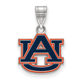 Sterling Silver Rhodium-plated LogoArt Auburn University A-U Small Enameled Pendant