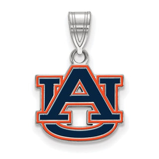 Sterling Silver Rhodium-plated LogoArt Auburn University A-U Small Enameled Pendant