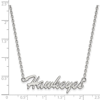 Sterling Silver Rhodium-plated LogoArt University of Iowa Hawkeyes Script Medium Pendant 18 inch Necklace