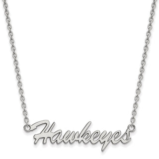Sterling Silver Rhodium-plated LogoArt University of Iowa Hawkeyes Script Medium Pendant 18 inch Necklace