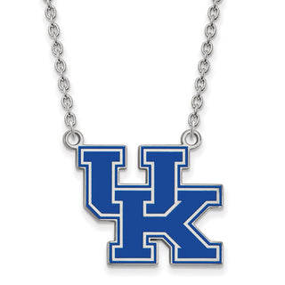 Sterling Silver Rhodium-plated LogoArt University of Kentucky U-K Large Enameled Pendant 18 inch Necklace