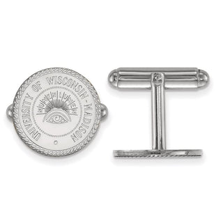 Sterling Silver Rhodium-plated LogoArt University of Wisconsin Crest Cuff Links