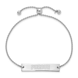 Sterling Silver Rhodium-plated LogoArt Purdue University Small Bar Adjustable 9 inch Bracelet