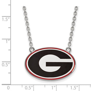 Sterling Silver Rhodium-plated LogoArt U of Georgia Letter G Large Enameled Pendant 18 inch Necklace