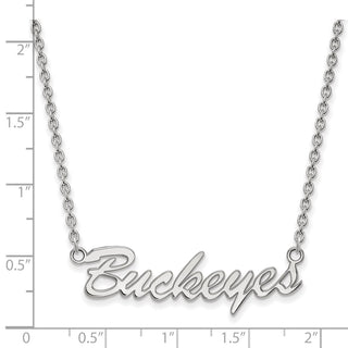 Sterling Silver Rhodium-plated LogoArt The Ohio State University Medium Buckeyes Script 18 inch Necklace