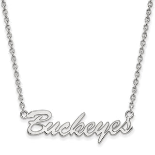 Sterling Silver Rhodium-plated LogoArt The Ohio State University Medium Buckeyes Script 18 inch Necklace