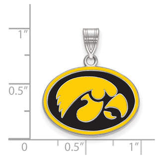 Sterling Silver Rhodium-plated LogoArt University of Iowa Hawk Medium Oval Enameled Pendant