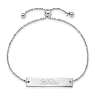 Sterling Silver Rhodium-plated LogoArt University of Mississippi Ole Miss Small Bar Adjustable 9 inch Bracelet
