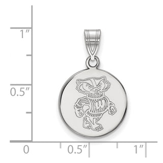 10k White Gold LogoArt University of Wisconsin Badger Medium Disc Pendant