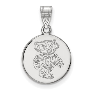 14k White Gold LogoArt University of Wisconsin Badger Medium Disc Pendant
