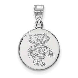 14k White Gold LogoArt University of Wisconsin Badger Medium Disc Pendant