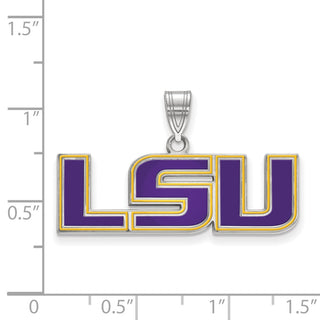 Sterling Silver Rhodium-plated LogoArt Louisiana State University L-S-U Medium Enameled Pendant