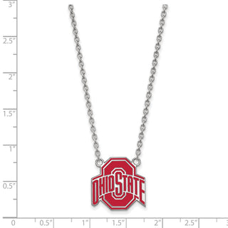 Sterling Silver Rhodium-plated LogoArt The Ohio State University Large Enameled Pendant 18 inch Necklace