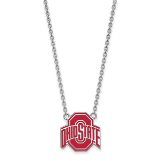 Sterling Silver Rhodium-plated LogoArt The Ohio State University Large Enameled Pendant 18 inch Necklace
