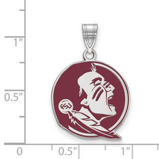 Sterling Silver Rhodium-plated LogoArt Florida State University Seminole Large Enameled Pendant