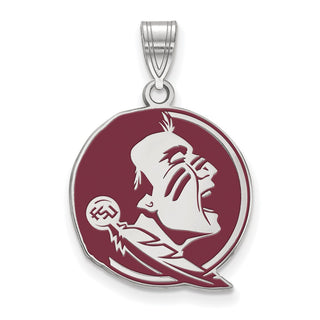 Sterling Silver Rhodium-plated LogoArt Florida State University Seminole Large Enameled Pendant
