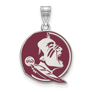 Sterling Silver Rhodium-plated LogoArt Florida State University Seminole Large Enameled Pendant