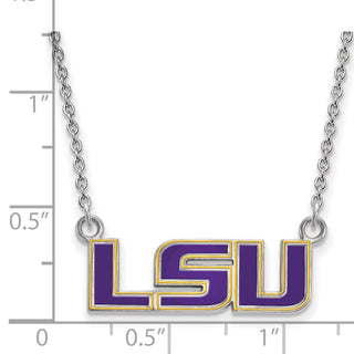 Sterling Silver Rhodium-plated LogoArt Louisiana State University L-S-U Small Enameled Pendant 18 inch Necklace