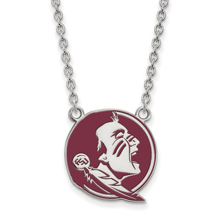 Sterling Silver Rhodium-plated LogoArt Florida State University Seminole Large Enameled Pendant 18 inch Necklace