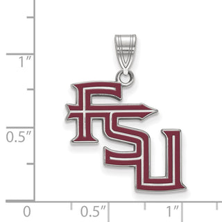 Sterling Silver Rhodium-plated LogoArt Florida State University F-S-U Large Enameled Pendant