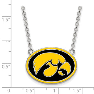 Sterling Silver Rhodium-plated LogoArt University of Iowa Hawk Enameled Large Oval Pendant 18 inch Necklace