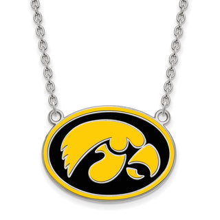 Sterling Silver Rhodium-plated LogoArt University of Iowa Hawk Enameled Large Oval Pendant 18 inch Necklace