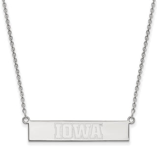 Sterling Silver Rhodium-plated LogoArt University of Iowa Small Bar 18 inch Necklace