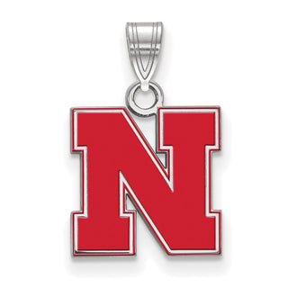 Sterling Silver Rhodium-plated LogoArt University of Nebraska Letter N Small Enameled Pendant