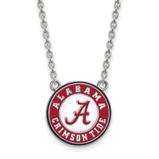 Sterling Silver Rhodium-plated LogoArt University of Alabama Crimson Tide Large Enameled Pendant 18 inch Necklace