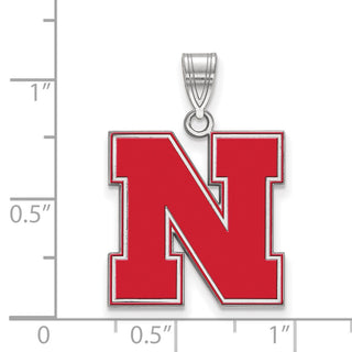 Sterling Silver Rhodium-plated LogoArt University of Nebraska Letter N Large Enameled Pendant