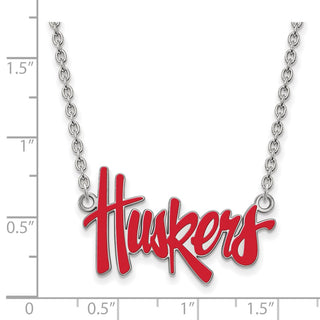 Sterling Silver Rhodium-plated LogoArt University of Nebraska Huskers Script Large Enameled Pendant 18 inch Necklace