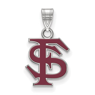Sterling Silver Rhodium-plated LogoArt Florida State University F-S Medium Enameled Pendant