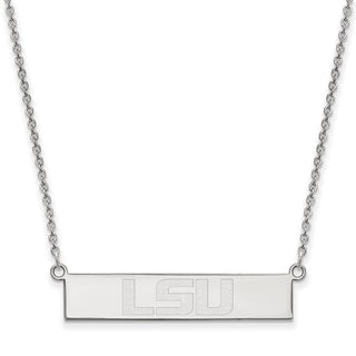 Sterling Silver Rhodium-plated LogoArt Louisiana State University L-S-U Small Bar 18 inch Necklace