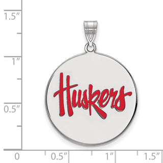 Sterling Silver Rhodium-plated LogoArt University of Nebraska Huskers Extra Large Enameled Disc Pendant