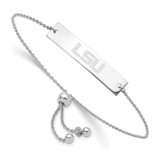 Sterling Silver Rhodium-plated LogoArt Louisiana State University L-S-U Small Bar Adjustable 9 inch Bracelet