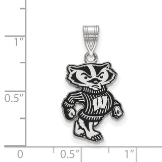Sterling Silver Rhodium-plated LogoArt University of Wisconsin Badger Large Enameled Pendant