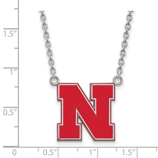 Sterling Silver Rhodium-plated LogoArt University of Nebraska Letter N Large Enameled Pendant 18 inch Necklace